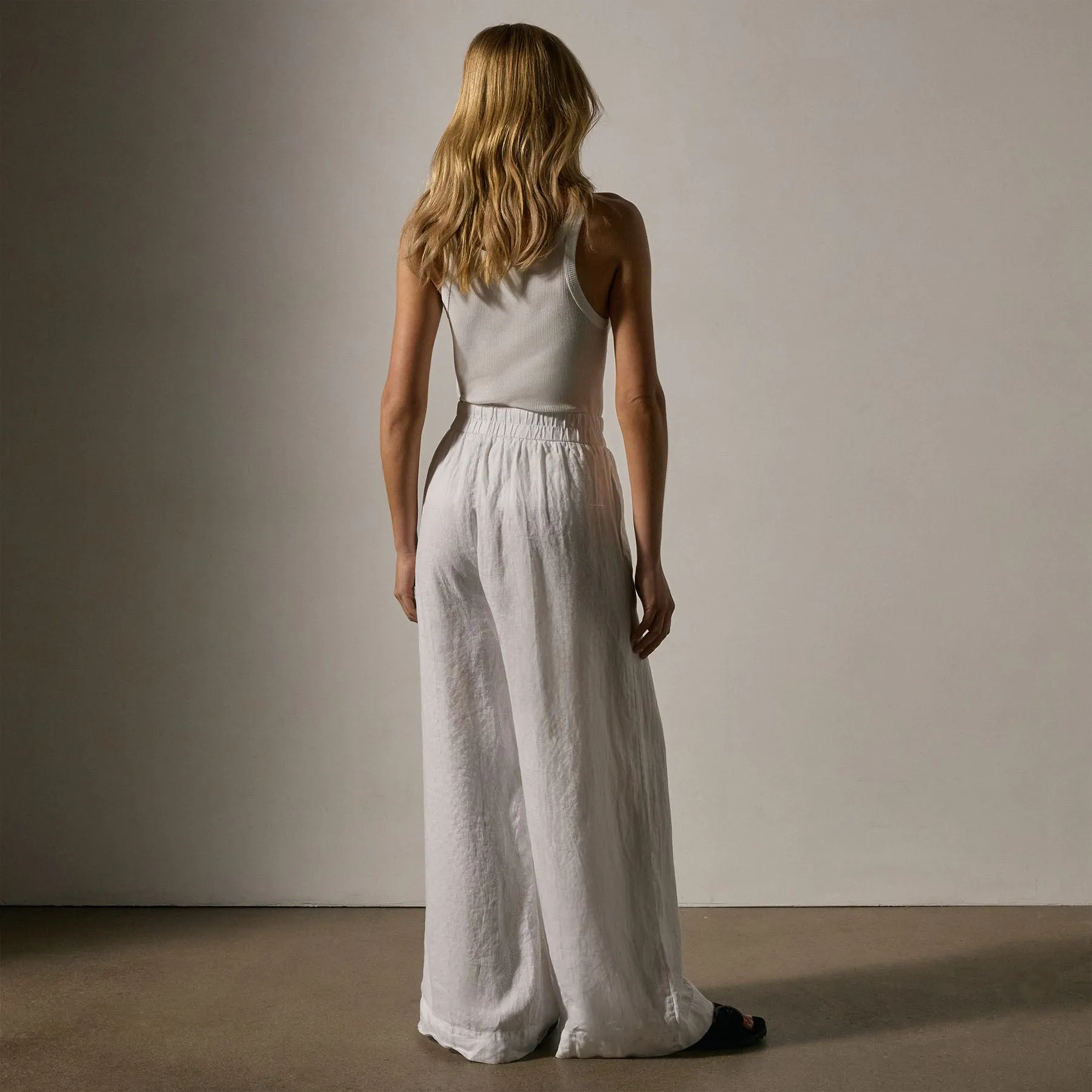 Lightweight Linen Wide Leg Pant - White