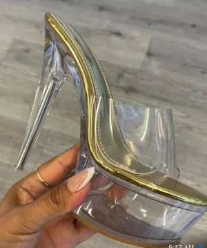 Lily Mafia-4 Fashion Clear Platform Round Open Toe Stiletto Heel Mule -Gold
