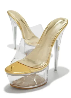 Lily Mafia-4 Fashion Clear Platform Round Open Toe Stiletto Heel Mule -Gold