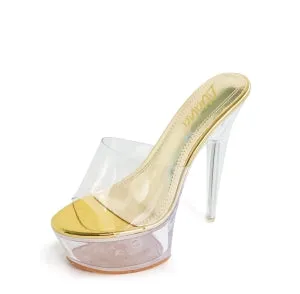 Lily Mafia-4 Fashion Clear Platform Round Open Toe Stiletto Heel Mule -Gold