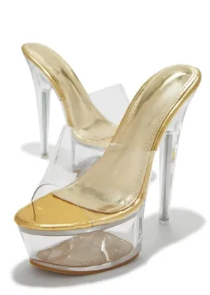 Lily Mafia-4 Fashion Clear Platform Round Open Toe Stiletto Heel Mule -Gold