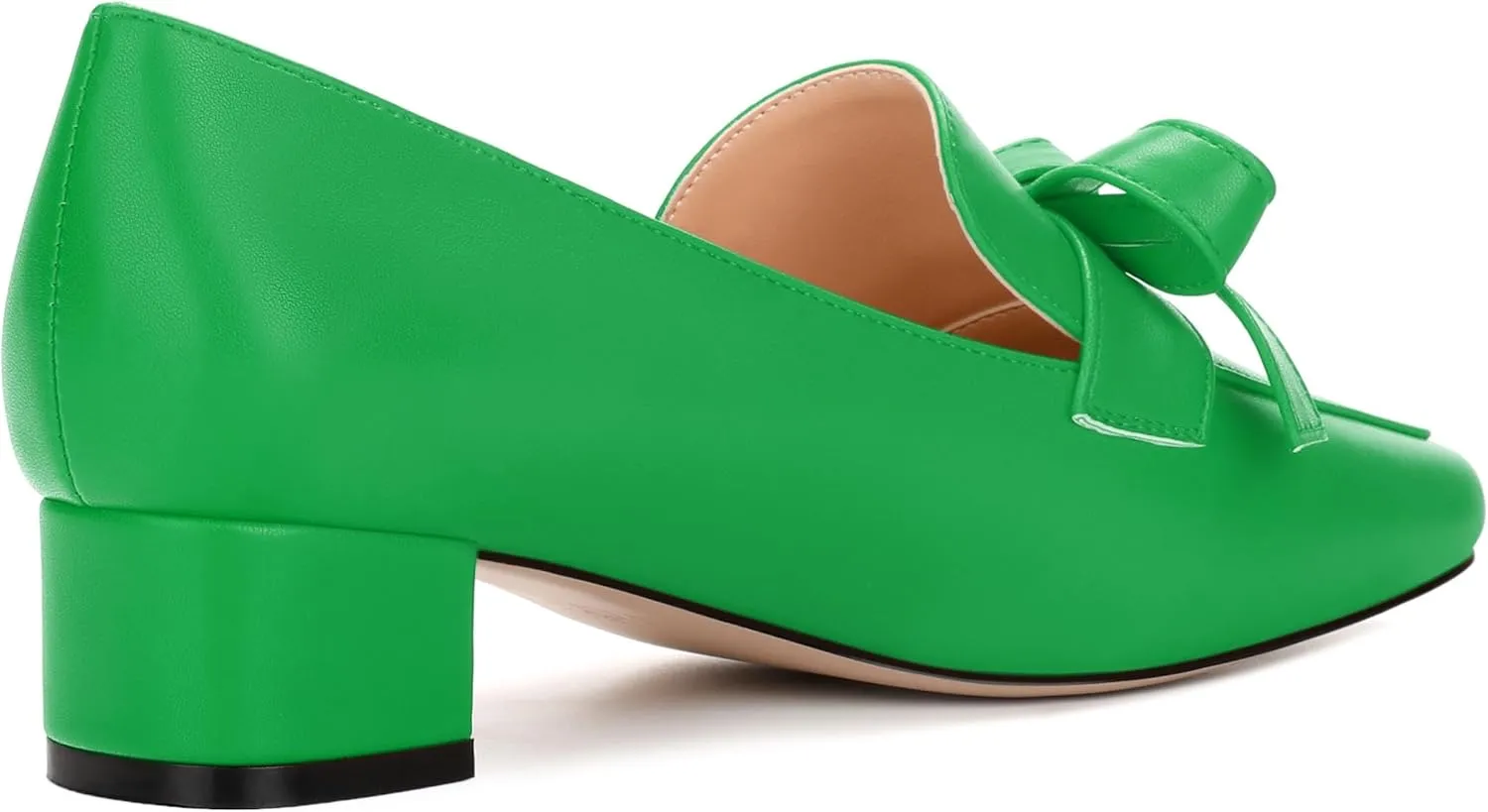 Loafers with Heels for Womens Bowknot Chunky Low Heels, Women's Pumps Closed Square Toe Slip On Dress Shoes