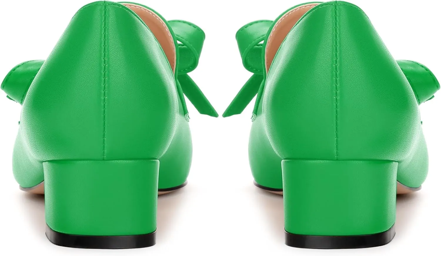 Loafers with Heels for Womens Bowknot Chunky Low Heels, Women's Pumps Closed Square Toe Slip On Dress Shoes