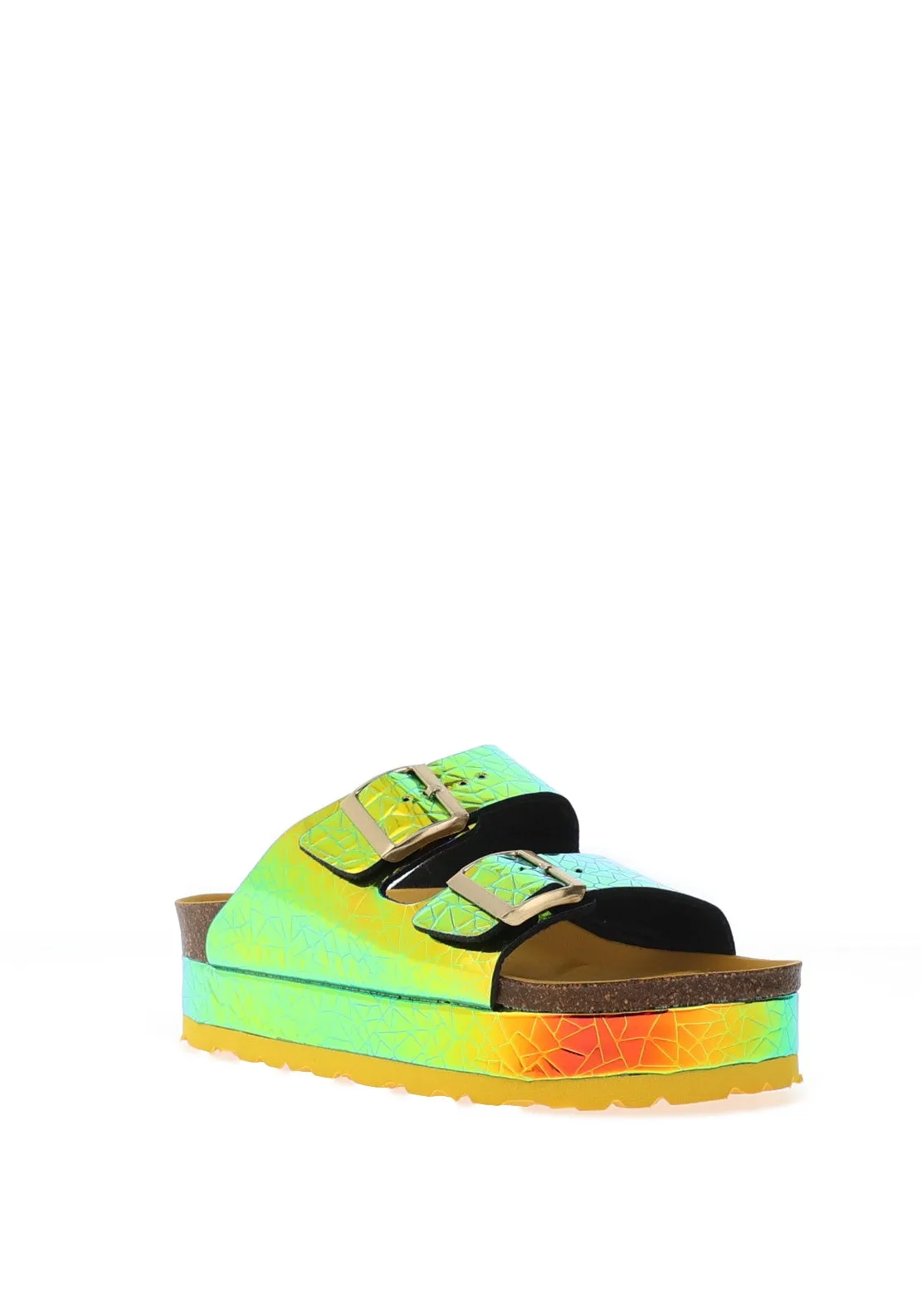 Lodi Bisen Holographic Platform Mule Sandals, Litmus