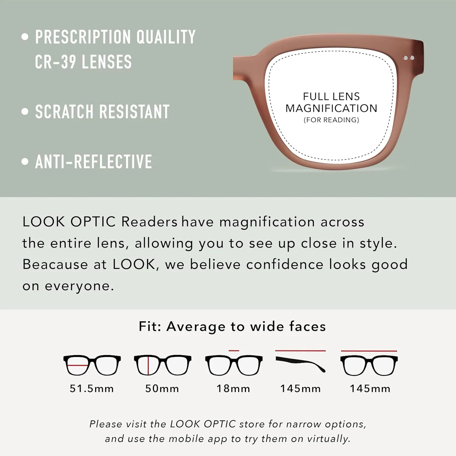LOOK OPTIC Laurel Reader-Lightweight Full Magnification Reading Glasses with Scratch-Resistant Anti-Reflective Lenses