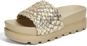 LUCKY STEP Women's Platform Sandals Braided Strap Flatform Slide Open Toe Casual Summer Beach Outdoor Wedge Woven Belt Slipper