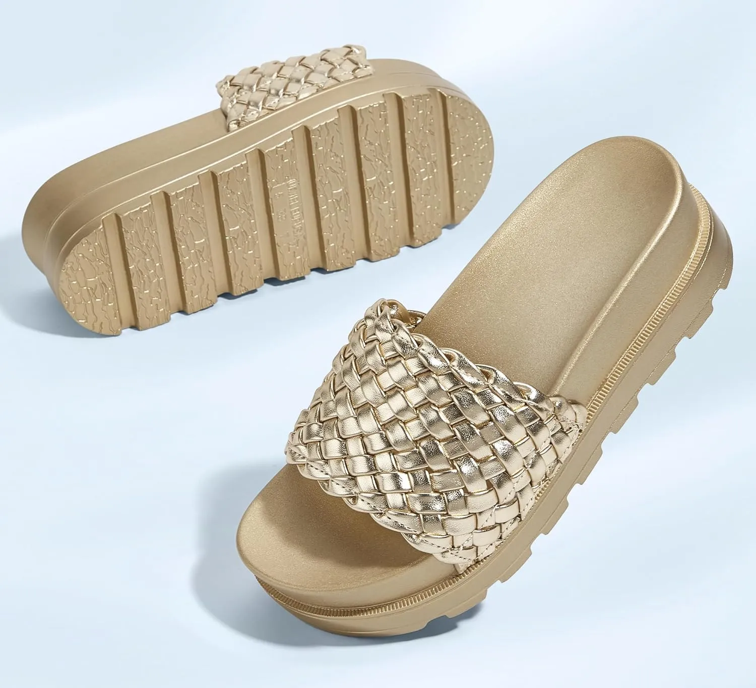 LUCKY STEP Women's Platform Sandals Braided Strap Flatform Slide Open Toe Casual Summer Beach Outdoor Wedge Woven Belt Slipper