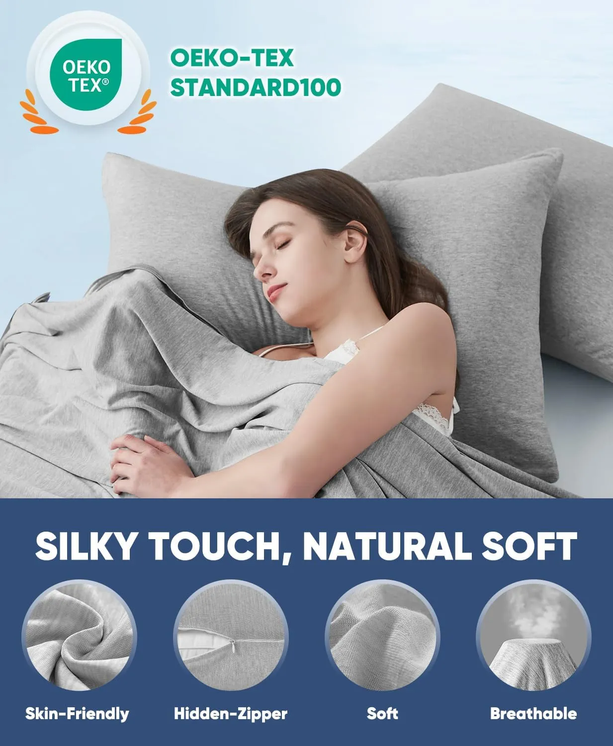 LUXEAR Cooling Pillow Cases, 2 Pack Arc-Chill Q-Max>0.5 Cool Pillowcases with Double-Side Design, Anti-Static, Skin-Friendly, Machine Washable Hidden Zipper Pillow Cases (20x26'')-Gray