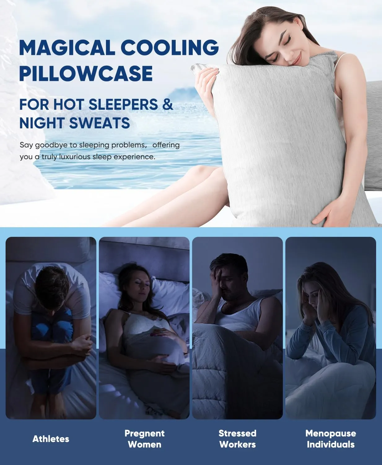 LUXEAR Cooling Pillow Cases, 2 Pack Arc-Chill Q-Max>0.5 Cool Pillowcases with Double-Side Design, Anti-Static, Skin-Friendly, Machine Washable Hidden Zipper Pillow Cases (20x26'')-Gray