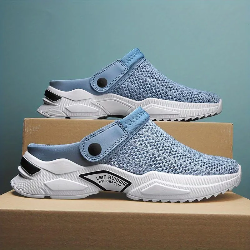 Men's Breathable Knitted Clog, Casual Non Slip Sandals With, Outdoor Walking Shoes For Summer