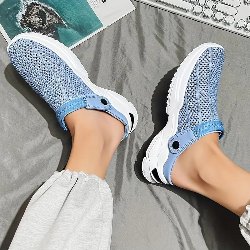 Men's Breathable Knitted Clog, Casual Non Slip Sandals With, Outdoor Walking Shoes For Summer