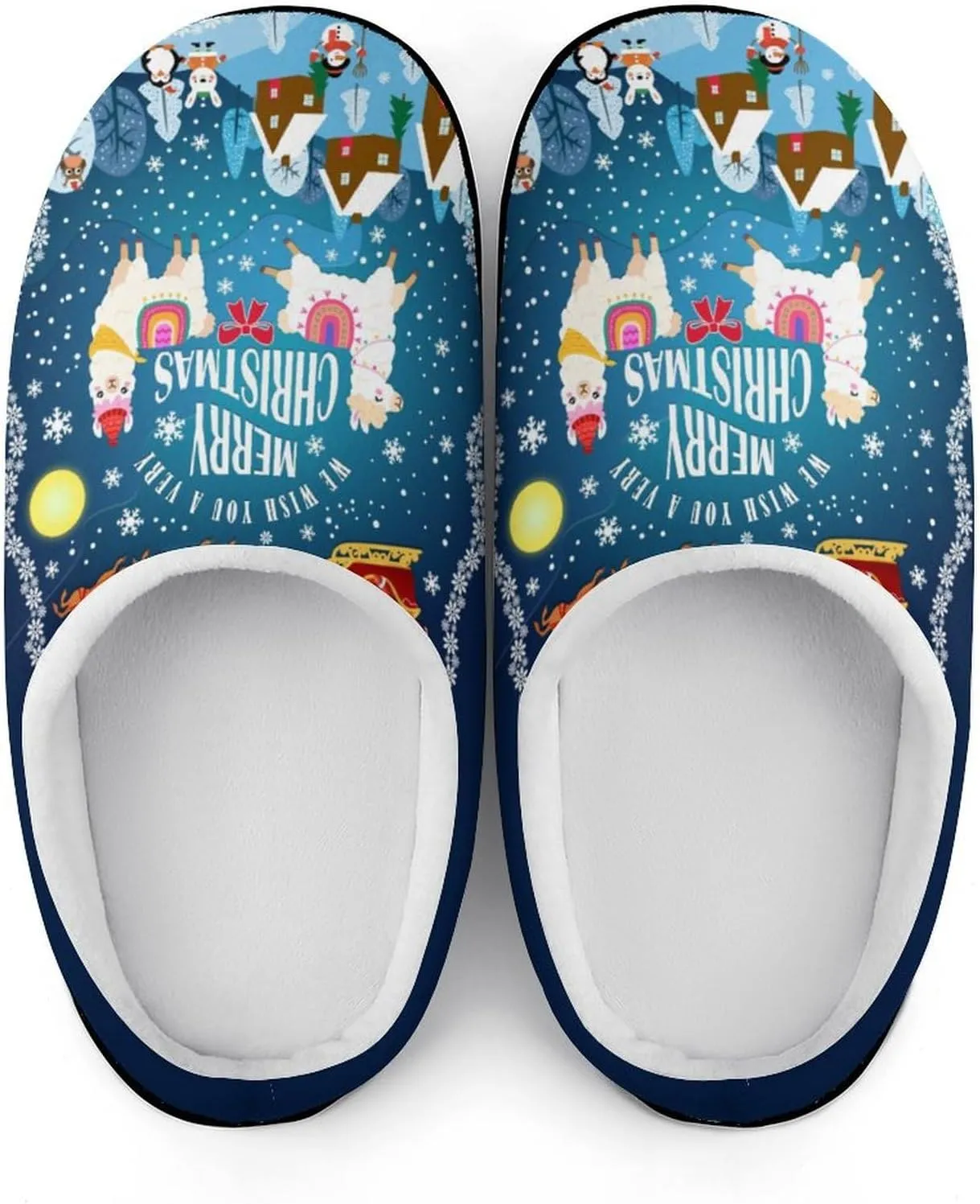 Mens House Slippers Women's Christmas Cotton Slippers Memory Foam Clog Slippers Non-Slip Warm Indoor Outdoor Shoes