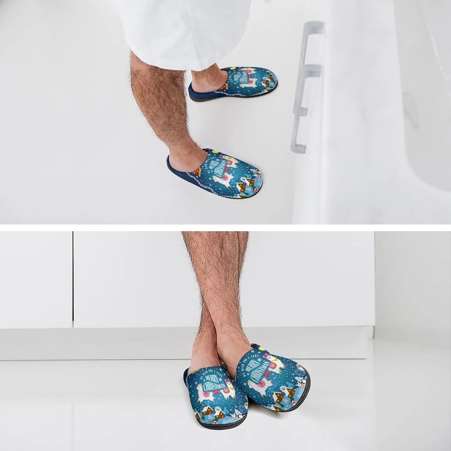 Mens House Slippers Women's Christmas Cotton Slippers Memory Foam Clog Slippers Non-Slip Warm Indoor Outdoor Shoes