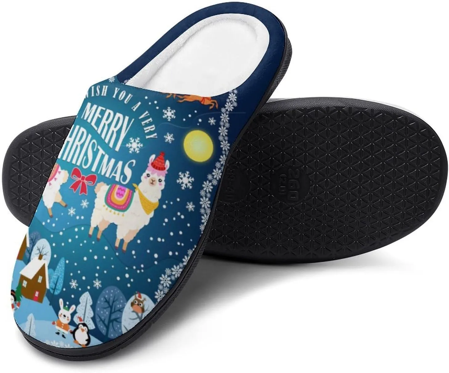Mens House Slippers Women's Christmas Cotton Slippers Memory Foam Clog Slippers Non-Slip Warm Indoor Outdoor Shoes