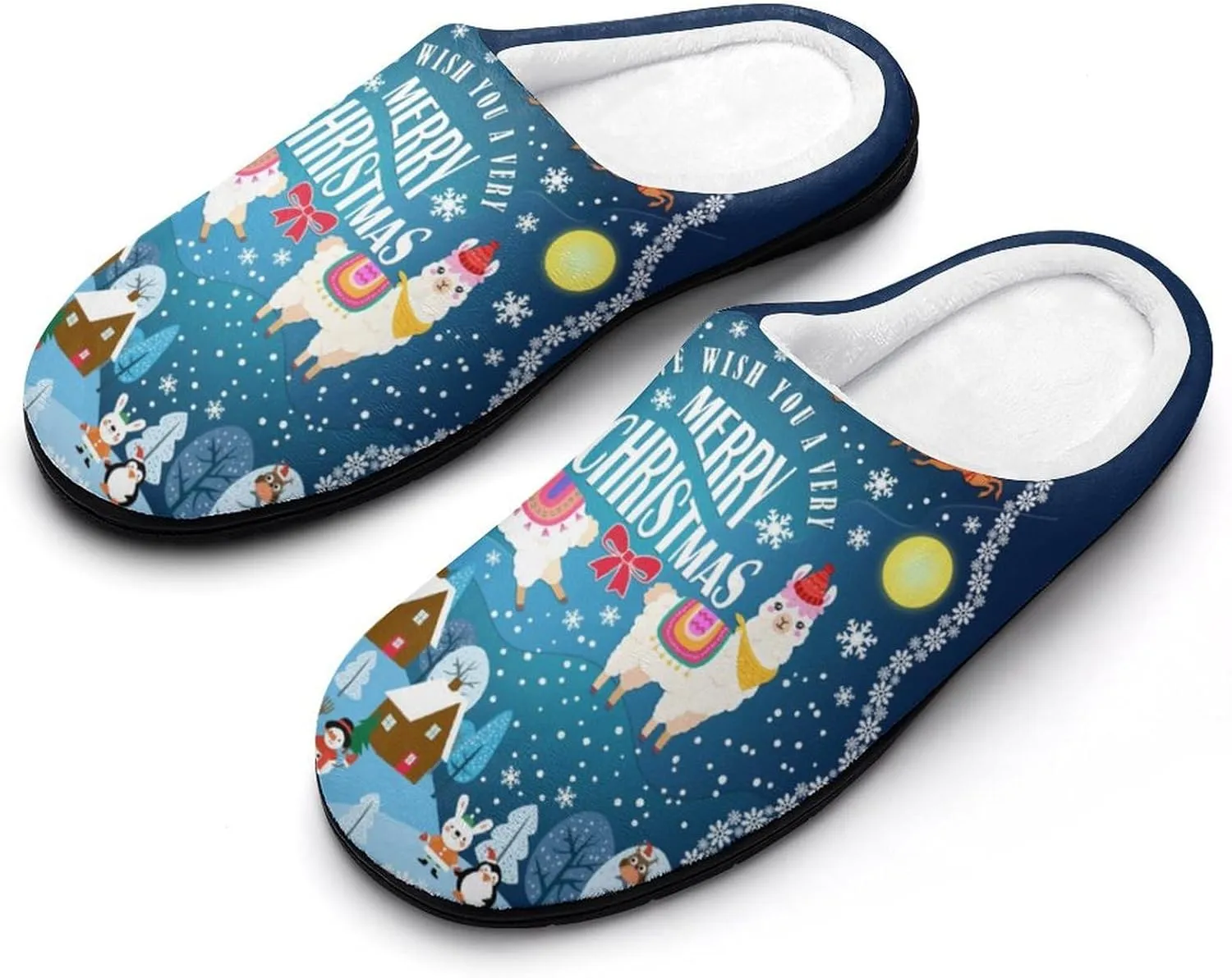 Mens House Slippers Women's Christmas Cotton Slippers Memory Foam Clog Slippers Non-Slip Warm Indoor Outdoor Shoes