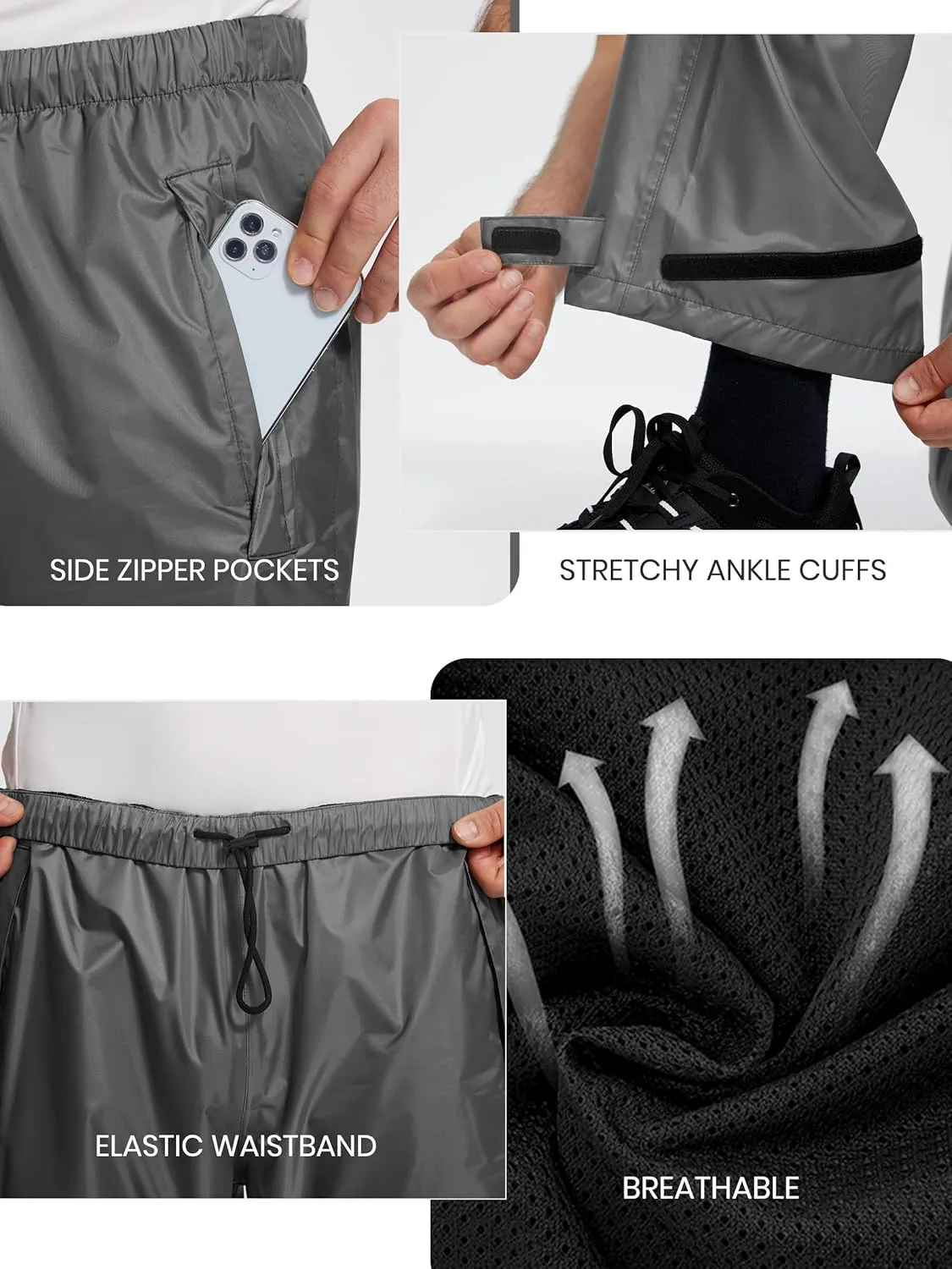 Men's Rain Pants, Waterproof Lightweight Outdoor Trousers for Hiking Fishing Windproof Rain Over Pants