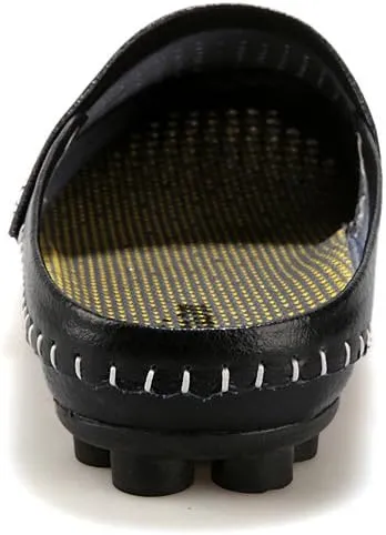 Men's Slip-On Mules, Half Shoes, Leather Slippers, Perforated Design, Summer Breathable
