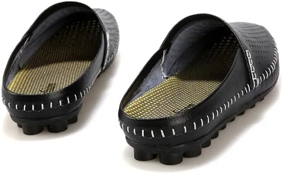 Men's Slip-On Mules, Half Shoes, Leather Slippers, Perforated Design, Summer Breathable