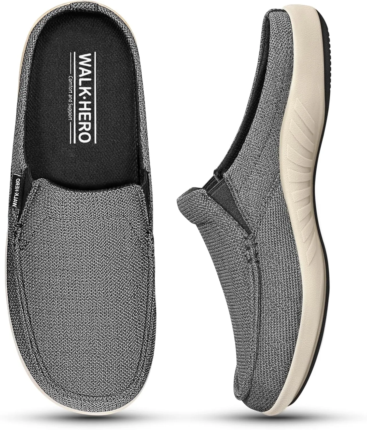 Mens Slippers with Arch Support, Breathable House Slippers for Men with Mesh Lining, Orthopedic Slip On Clog for Plantar Fasciitis, Indoor Outdoor House Shoes with Anti-Skid Rubber Sole