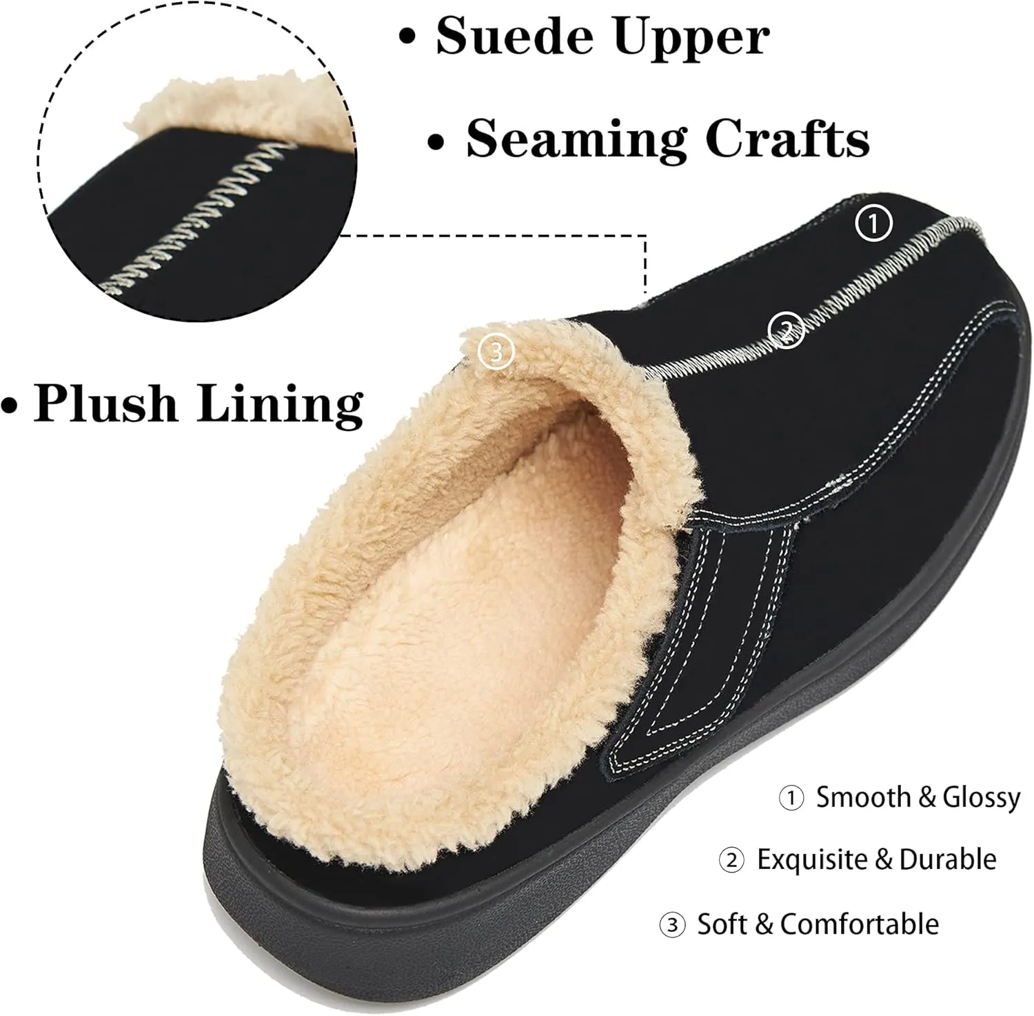 Men's Suede Leather House Slippers Arch Support Non Slip (Size:US 8-US 14.5)