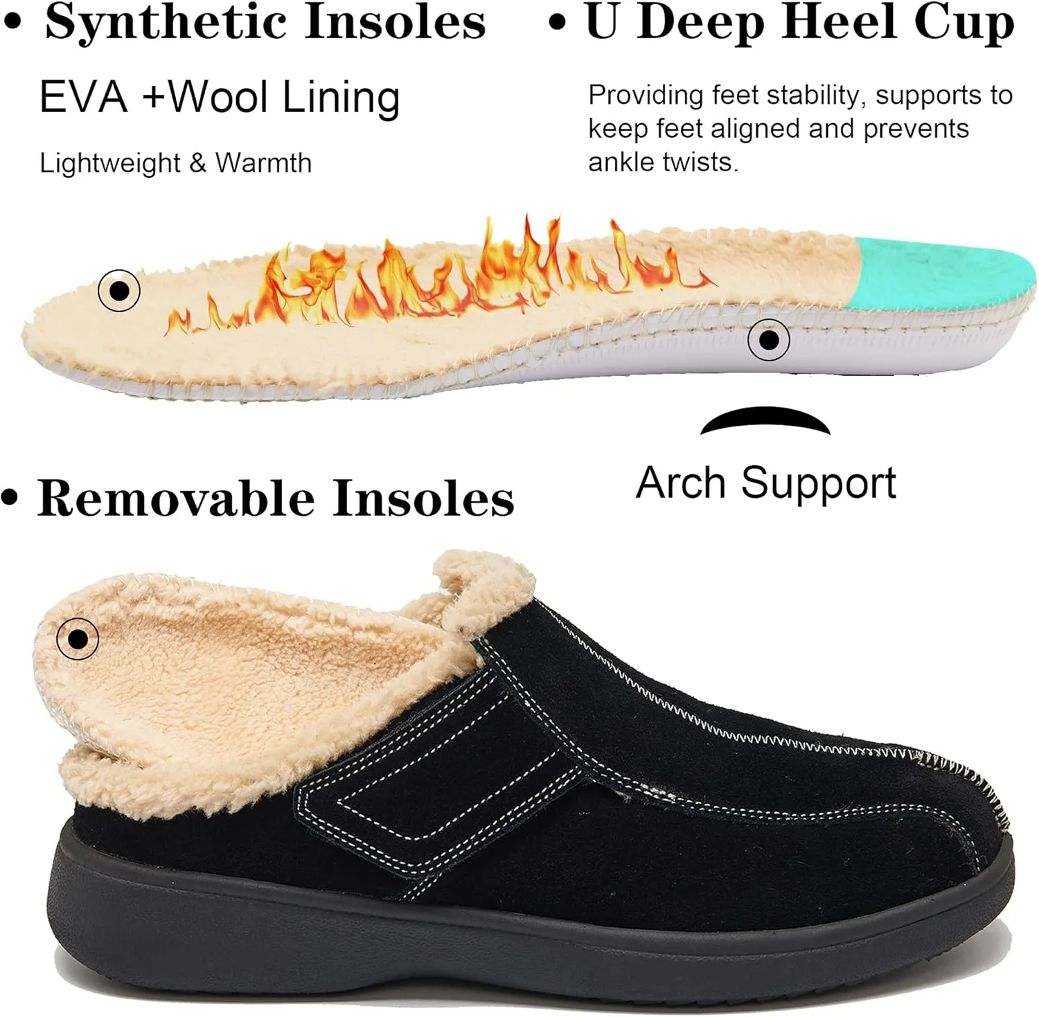 Men's Suede Leather House Slippers Arch Support Non Slip (Size:US 8-US 14.5)