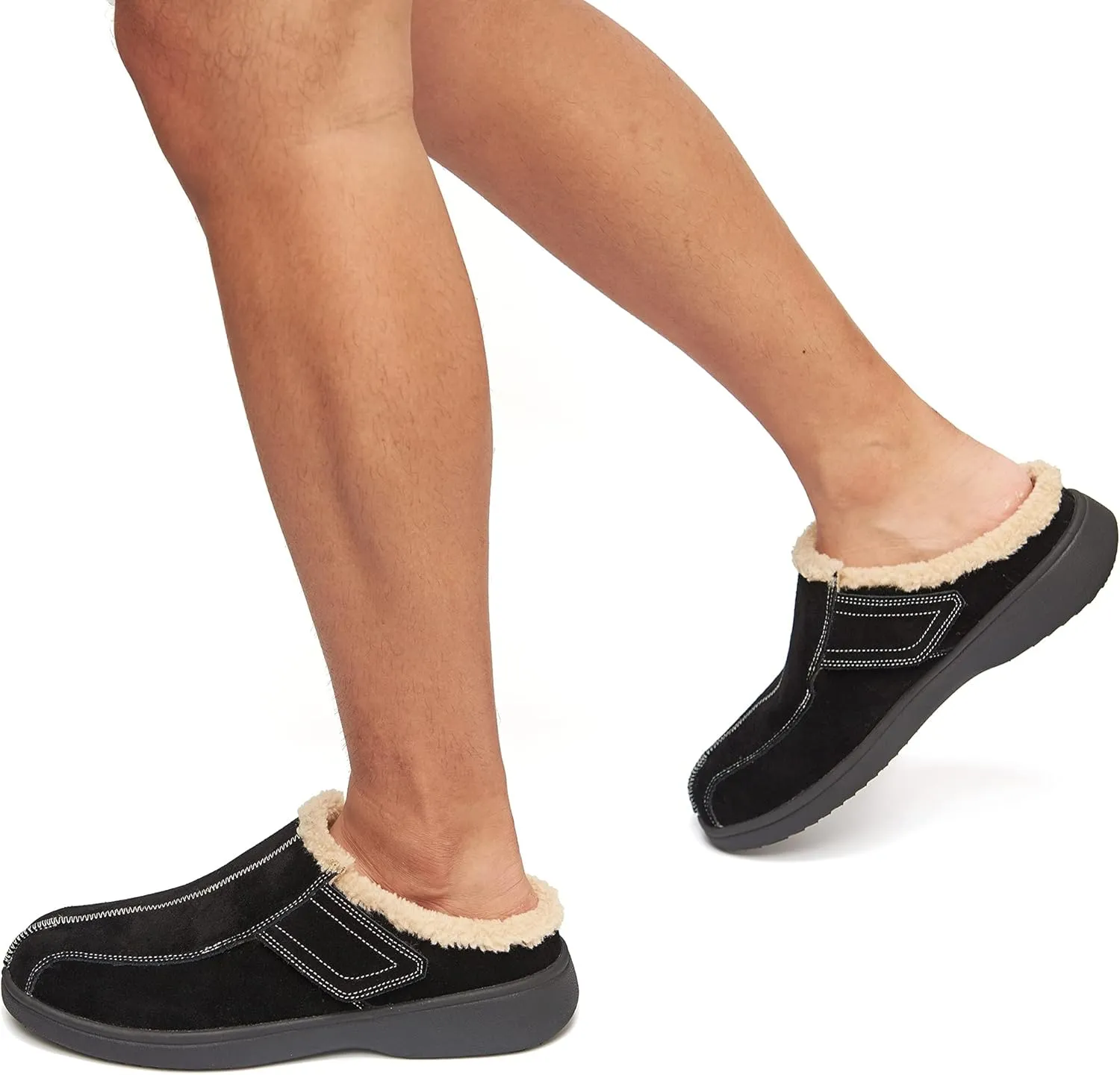 Men's Suede Leather House Slippers Arch Support Non Slip (Size:US 8-US 14.5)