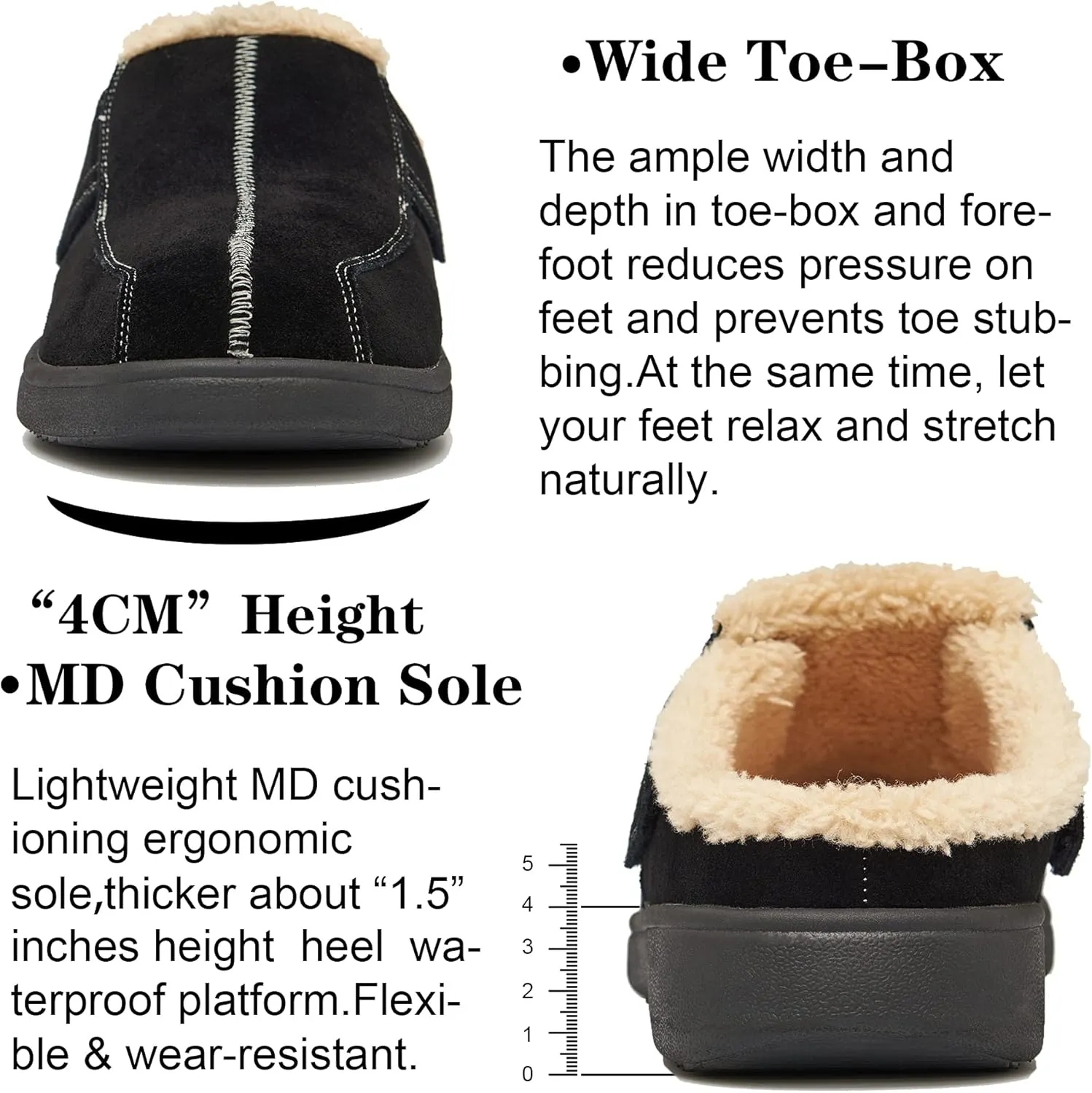 Men's Suede Leather House Slippers Arch Support Non Slip (Size:US 8-US 14.5)
