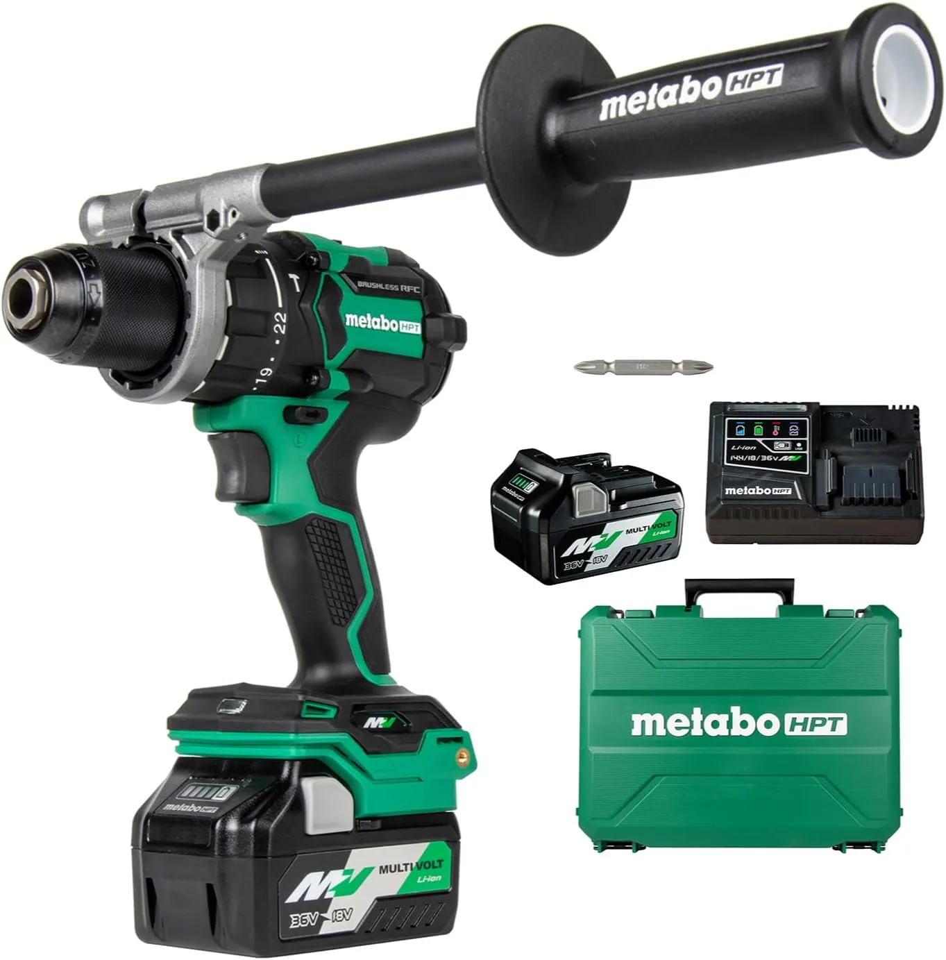 Metabo HPT 36V MultiVolt™ Cordless Brushless 1/2" Hammer Drill Kit, Power Drill Kit with Lithium-Ion Metabo Batteries , Case and Charger, Compact Lightweight Power Tool, DV36DC