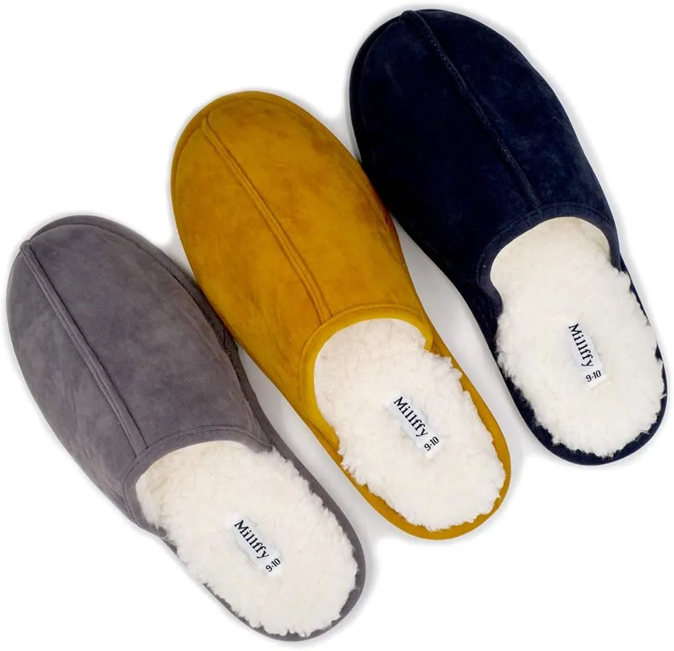 Millffy Unisex Comfort Memory Foam Coral Fleece Lined Warm Bedroom Clog House Shoes Scuff Men Slippers Indoor Outdoor
