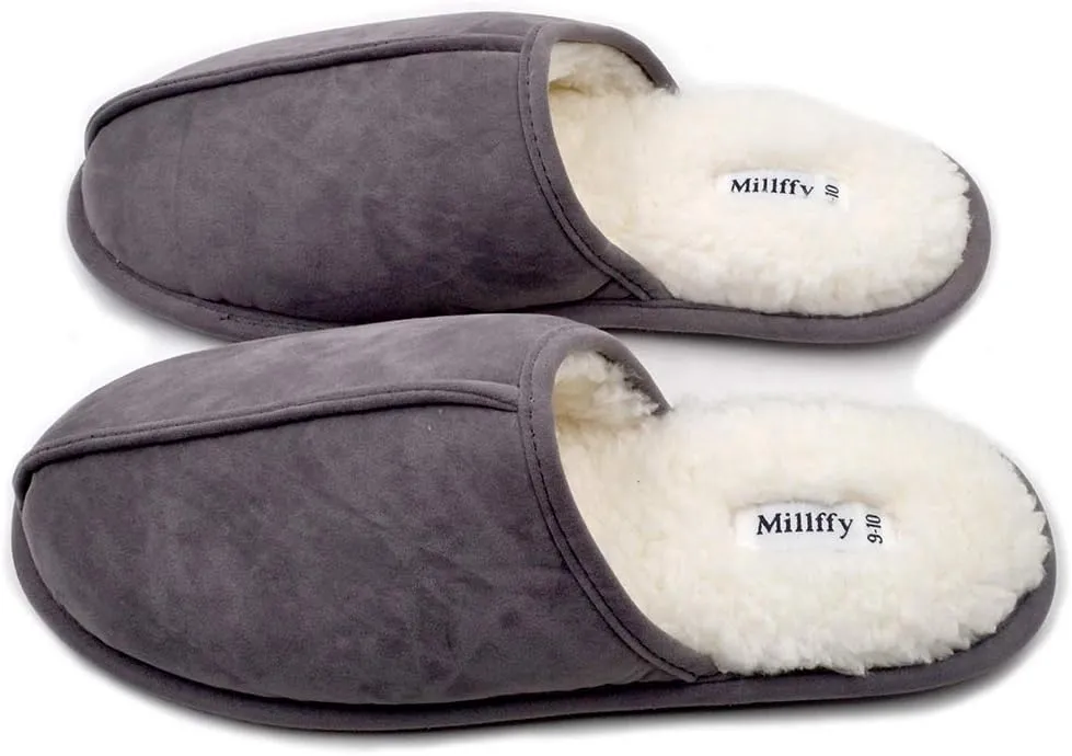 Millffy Unisex Comfort Memory Foam Coral Fleece Lined Warm Bedroom Clog House Shoes Scuff Men Slippers Indoor Outdoor