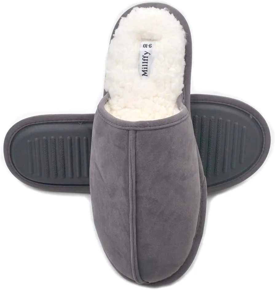 Millffy Unisex Comfort Memory Foam Coral Fleece Lined Warm Bedroom Clog House Shoes Scuff Men Slippers Indoor Outdoor