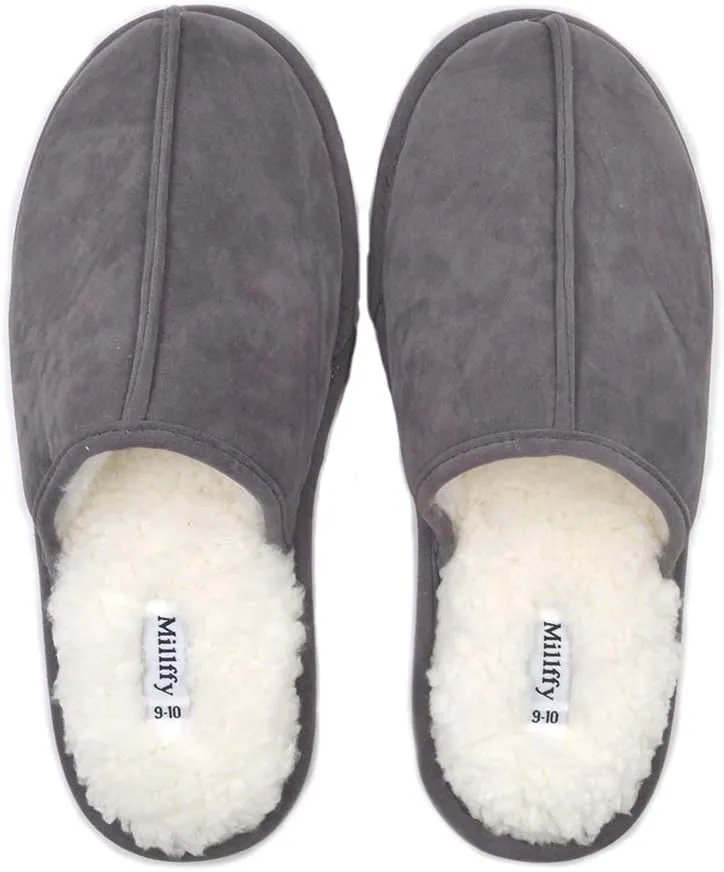 Millffy Unisex Comfort Memory Foam Coral Fleece Lined Warm Bedroom Clog House Shoes Scuff Men Slippers Indoor Outdoor
