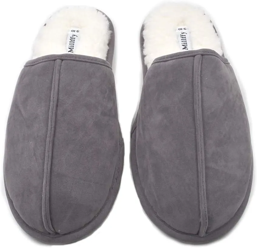 Millffy Unisex Comfort Memory Foam Coral Fleece Lined Warm Bedroom Clog House Shoes Scuff Men Slippers Indoor Outdoor