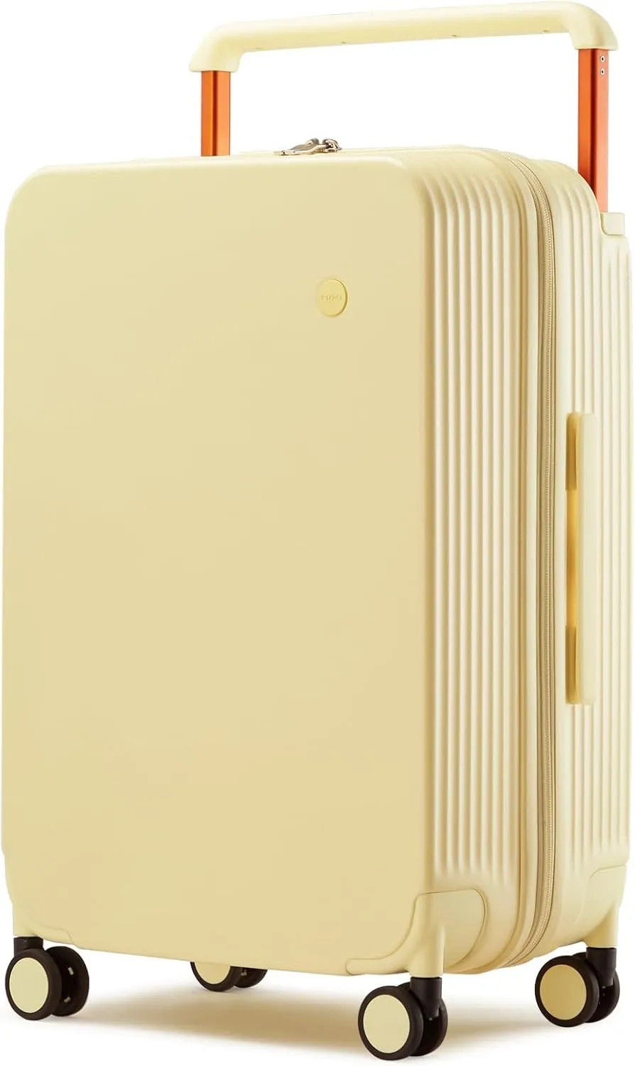 mixi Checked Luggage Upgrade Wide Handle PC Hard Shell Rolling Travel Medium Suitcases with Spinner Wheels & TSA Lock, 24 Inch Lark Yellow