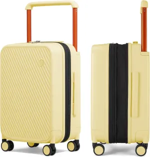 mixi Large Capacity Expandable Carry On Luggage Airline Approved 20'' Lightweight Luggage Wide Handle PC Hardshell Suitcases with Spinner Wheels & TSA Lock, Lark Yellow