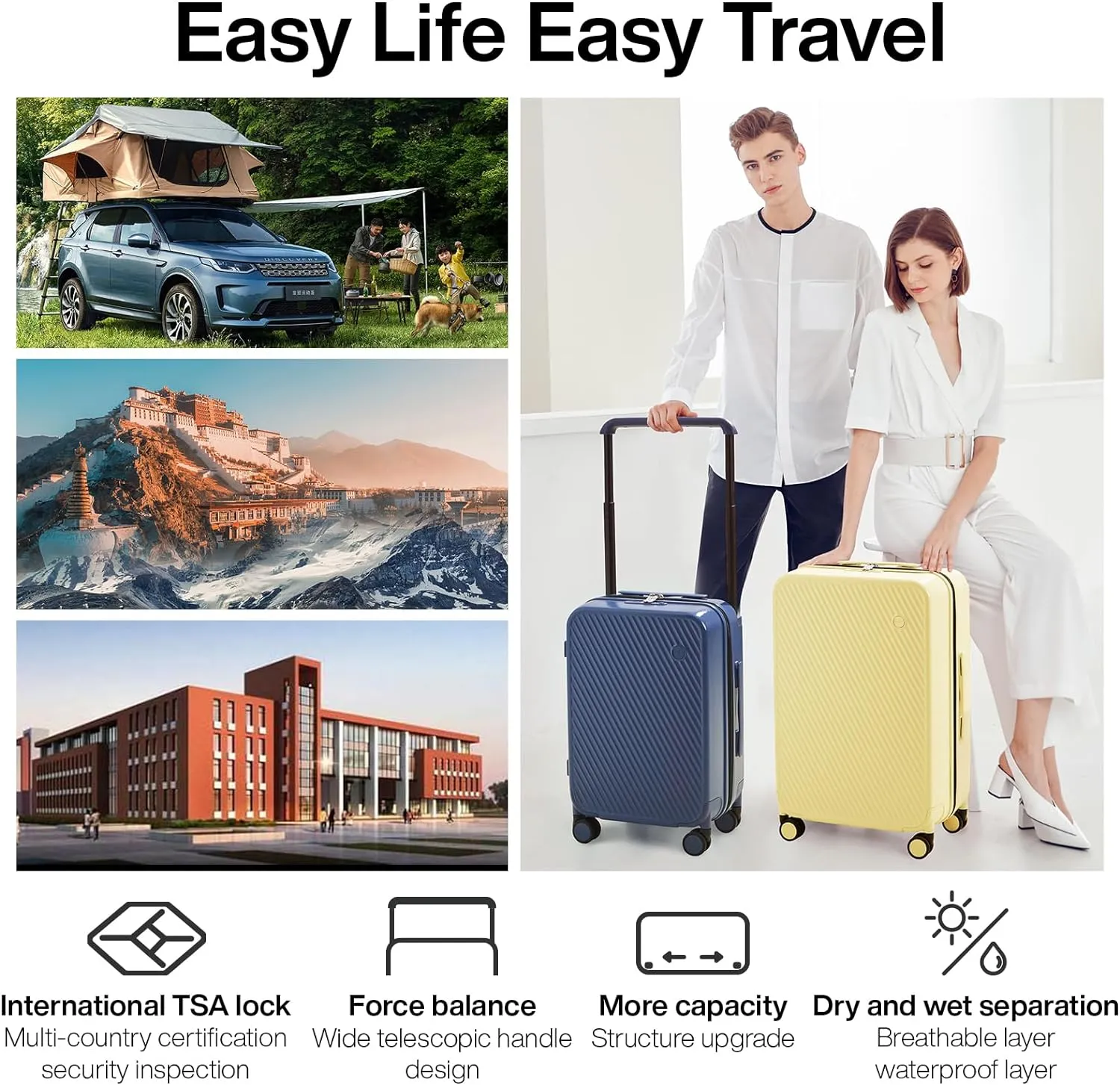 mixi Large Capacity Expandable Carry On Luggage Airline Approved 20'' Lightweight Luggage Wide Handle PC Hardshell Suitcases with Spinner Wheels & TSA Lock, Lark Yellow