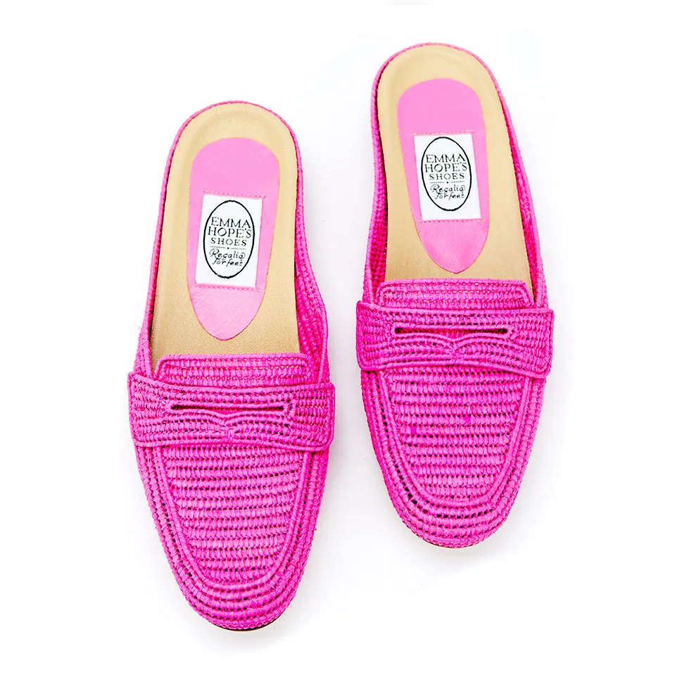 Mocassin Raffia Mule-Pink