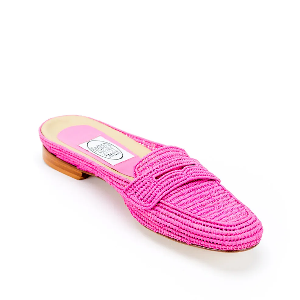Mocassin Raffia Mule-Pink