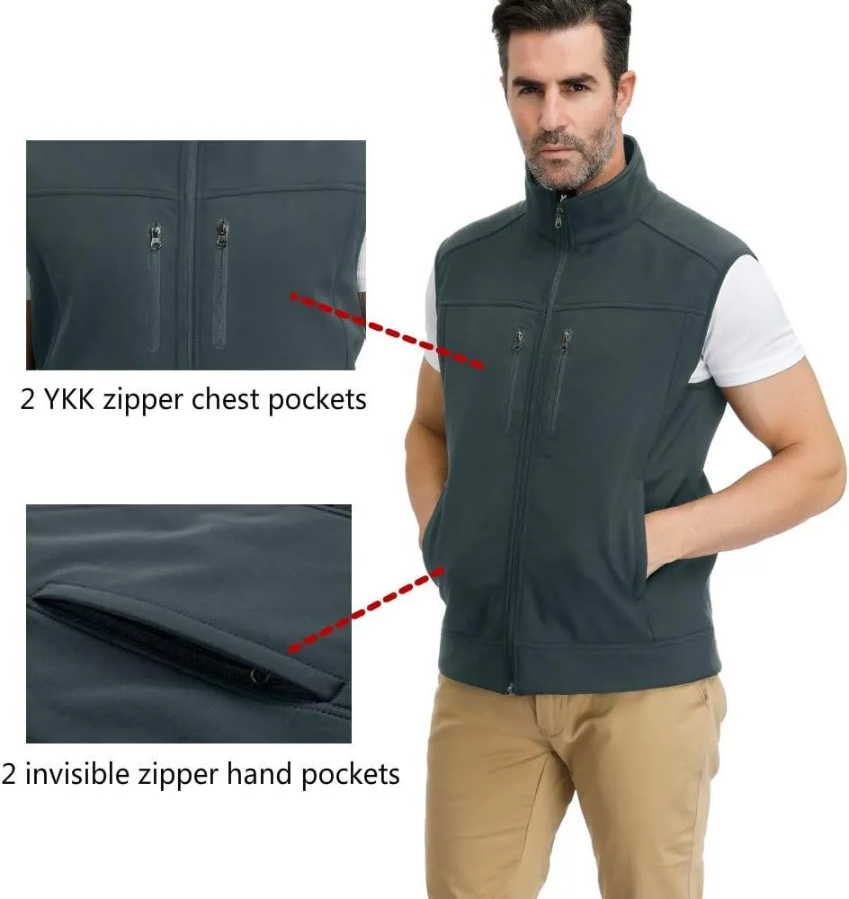 MOHEEN Men's Fleece Vest Outdoor Full Zip Softshell Sleeveless Jacket with Pockets