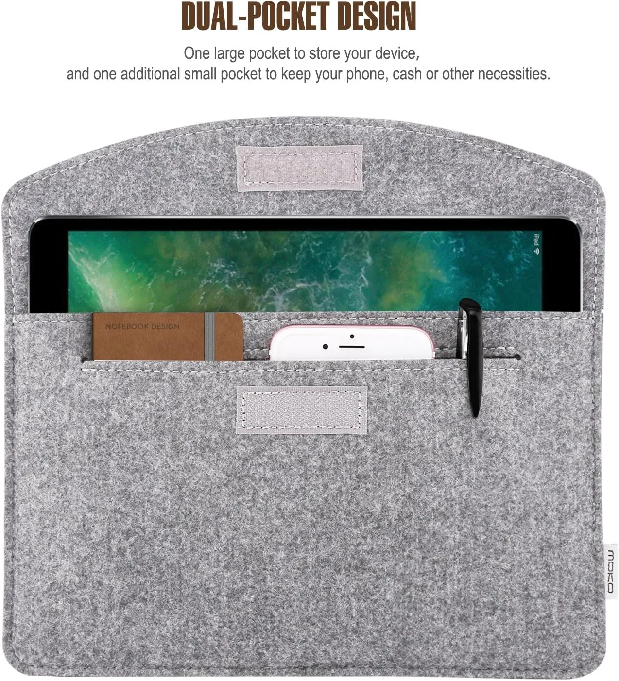 MoKo 9-11 Inch Felt Tablet Sleeve Bag Carrying Case Fits with Tab S8/S9 11", iPad Pro 11 inch, iPad 10th Gen 10.9, iPad 9/8/7th 10.2, iPad Air 5/4th 10.9, iPad Air 3 10.5, iPad 9.7 - Light Gray