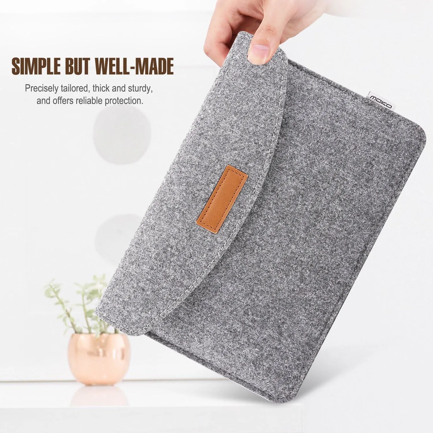 MoKo 9-11 Inch Felt Tablet Sleeve Bag Carrying Case Fits with Tab S8/S9 11", iPad Pro 11 inch, iPad 10th Gen 10.9, iPad 9/8/7th 10.2, iPad Air 5/4th 10.9, iPad Air 3 10.5, iPad 9.7 - Light Gray