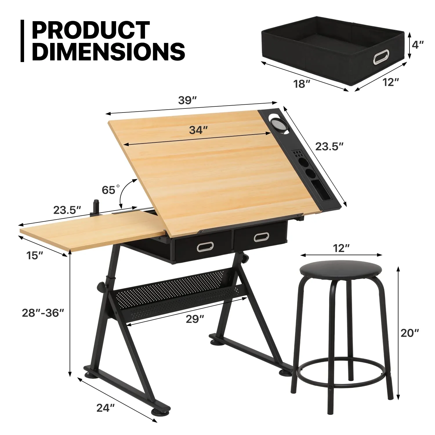 MoNiBloom Adjustable Drafting Table & Stool Set with Storage, Versatile Art Desk and Craft Center Home Study Room Artist Desk