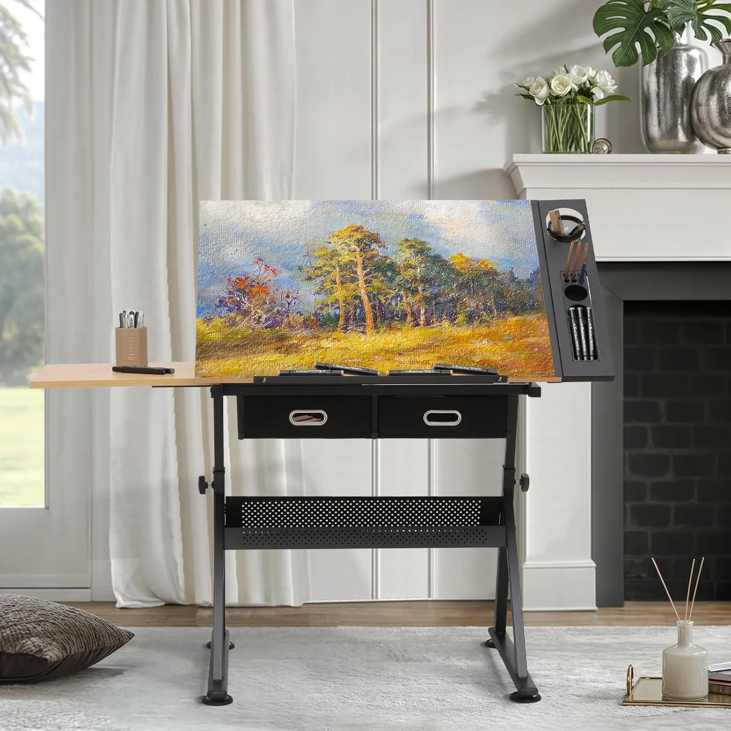 MoNiBloom Adjustable Drafting Table & Stool Set with Storage, Versatile Art Desk and Craft Center Home Study Room Artist Desk