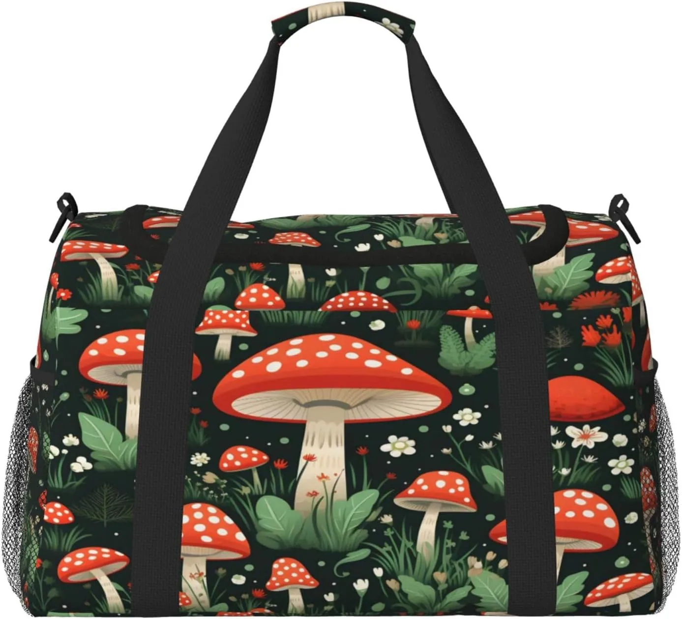 Mushroom Leaf Travel Duffel Bag with Strap Multi Pockets Sports Bag Handbag Large Shoulder Bag for Gym Weekend Fitness Camping