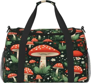 Mushroom Leaf Travel Duffel Bag with Strap Multi Pockets Sports Bag Handbag Large Shoulder Bag for Gym Weekend Fitness Camping