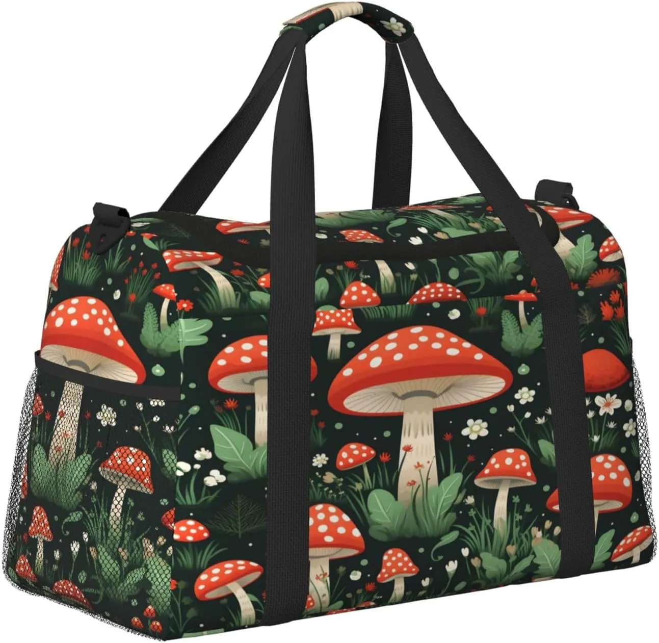 Mushroom Leaf Travel Duffel Bag with Strap Multi Pockets Sports Bag Handbag Large Shoulder Bag for Gym Weekend Fitness Camping