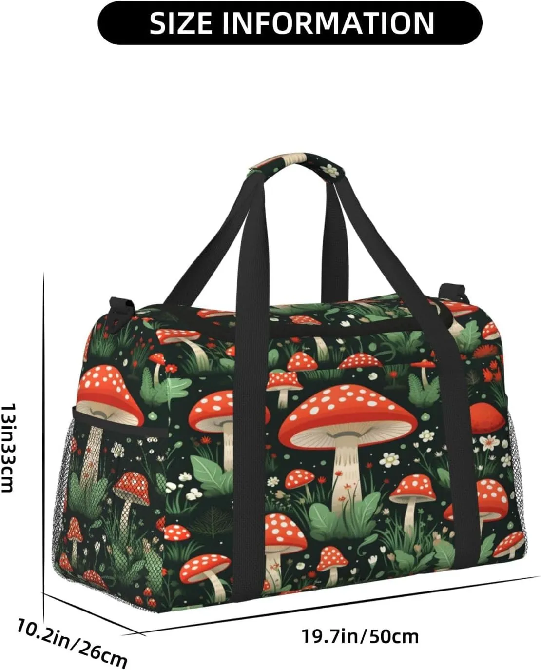 Mushroom Leaf Travel Duffel Bag with Strap Multi Pockets Sports Bag Handbag Large Shoulder Bag for Gym Weekend Fitness Camping