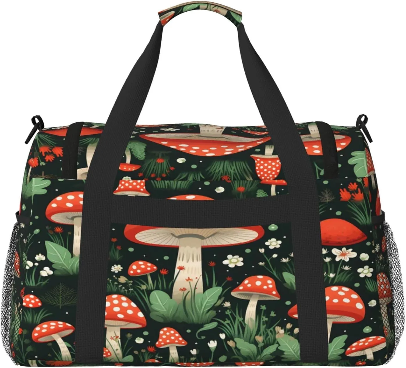 Mushroom Leaf Travel Duffel Bag with Strap Multi Pockets Sports Bag Handbag Large Shoulder Bag for Gym Weekend Fitness Camping