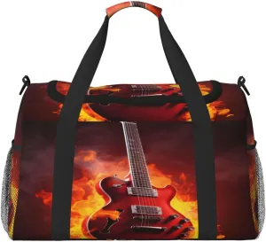 Music Guitar Fire Travel Duffel Bag with Strap Multi Pockets Sports Bag Handbag Large Shoulder Bag for Gym Weekend Fitness Camping