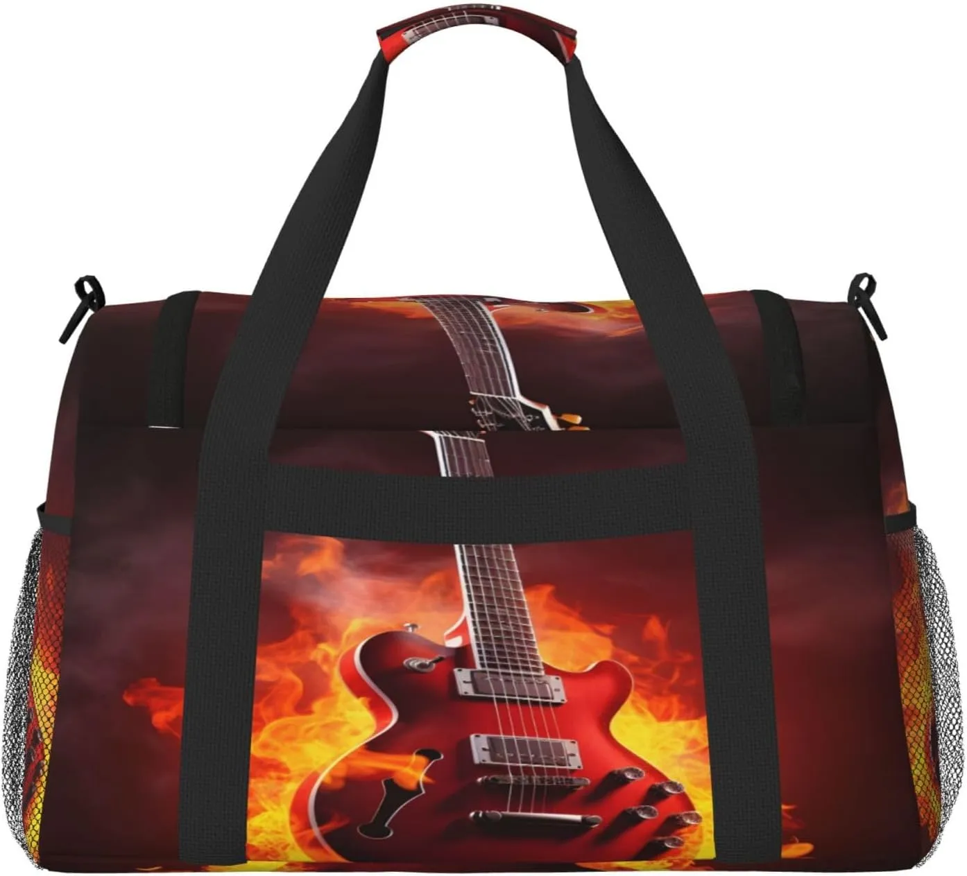 Music Guitar Fire Travel Duffel Bag with Strap Multi Pockets Sports Bag Handbag Large Shoulder Bag for Gym Weekend Fitness Camping